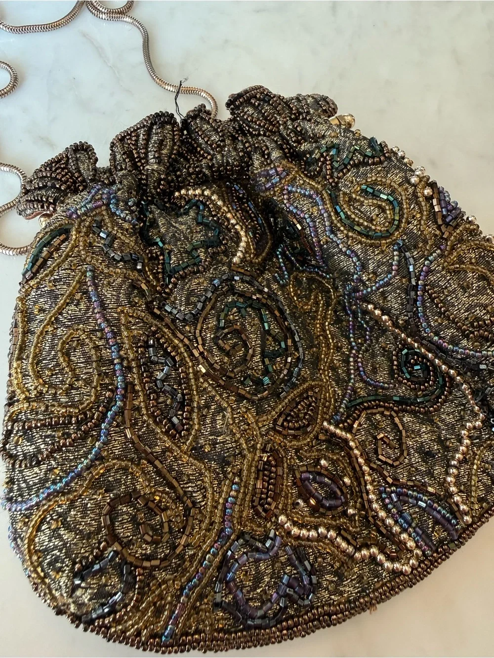 Vintage 80's Embellished Beaded Evening Pouch - Gold & Black